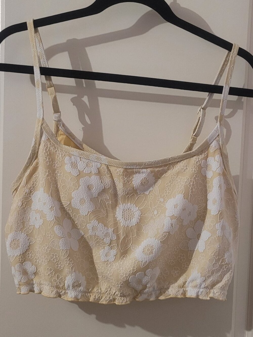 Aerie Pale Yellow Jacquard Floral Longline Swuimsuit Top XXL Full Coverage